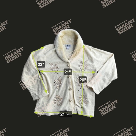 Vintage Snowflake Sequin Chenille Cardigan Sweater Womens Faux Fur Collar Cream - Picture 2 of 8